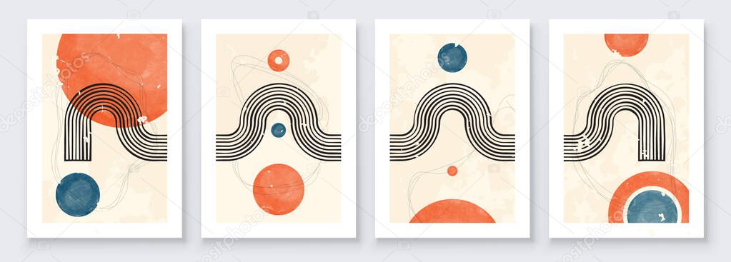 Mid-Century Modern Design. A trendy set of Abstract Hand Painted Illustrations for Postcard, Social Media Banner, Brochure Cover Design or Wall Decoration Background. Vector illustration.