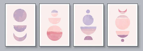 Modernes Design der Mitte des Jahrhunderts. Ein trendiges Set abstrakter rosa handgemalter Illustrationen für Postkarten, Social-Media-Banner, Broschüren-Cover-Design oder Wanddekoration. Ästhetisches Aquarell. — Stockvektor