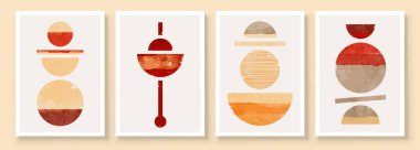 Orta Çağ Modern Tasarımı. Sur Dekorasyonu, Sosyal Medya Sancağı, Broşür Kapağı Tasarım Arkaplanı için Soyut Turuncu ve Kırmızı El Boyalı Resimler. Estetik suluboya.