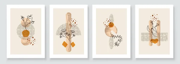 Malowanie ścienne Zdjęcia wnętrz. Nowoczesny abstrakcyjny Art Botanical Wall Art. Boho. Minimalny kwiat sztuki na tle kształtów geometrycznych. Abstrakcyjny projekt sztuki roślin. — Wektor stockowy