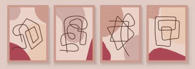 Modern Soyut Sanat Organik İllüstrasyon. Ev dekorasyonu için duvar resimleri yapan estetik bir takım. Minimalist branda arka plan tasarımı. Boho tarzında vektör duvar sanatı