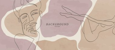 Kadın yüzlü ya da çıplak vücutlu soyut arkaplan sanatı. Toprak renkleri duvar dekoru. Boho tarzında yumuşak renk arkaplanı. Minimalist arka plan tasarımı. Vektör illüstrasyonu
