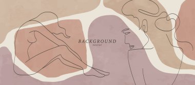 Kadın yüzlü ya da çıplak vücutlu soyut arkaplan sanatı. Toprak renkleri duvar dekoru. Boho tarzında yumuşak renk arkaplanı. Minimalist arka plan tasarımı. Vektör illüstrasyonu