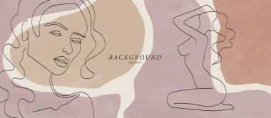 Kadın yüzlü ya da çıplak vücutlu soyut arkaplan sanatı. Toprak renkleri duvar dekoru. Boho tarzında yumuşak renk arkaplanı. Minimalist arka plan tasarımı. Vektör illüstrasyonu