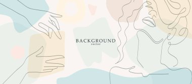 Abstract art with woman face in geometry shapes landscape background. Soft color painting decor background. Minimalistic background design. Vector illustration