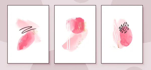 Pink Peach Abstract Watercolor Compositions Set Soft Color Painting Wall — Vetor de Stock