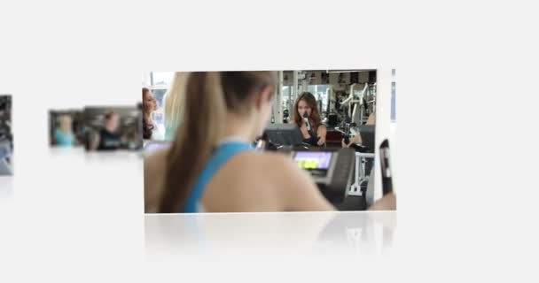 Bir fitness merkezi uçan montaj tanıtımı. — Stok video