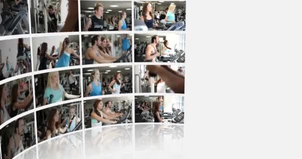 Flying montage presentation of a fitness centre. — Stock Video