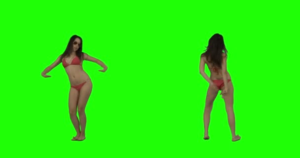 緑色の画面上でビキニ ダンス — ストック動画