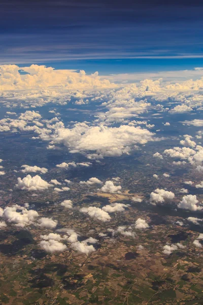 Aerial view of clouds and village — Stock Photo, Image