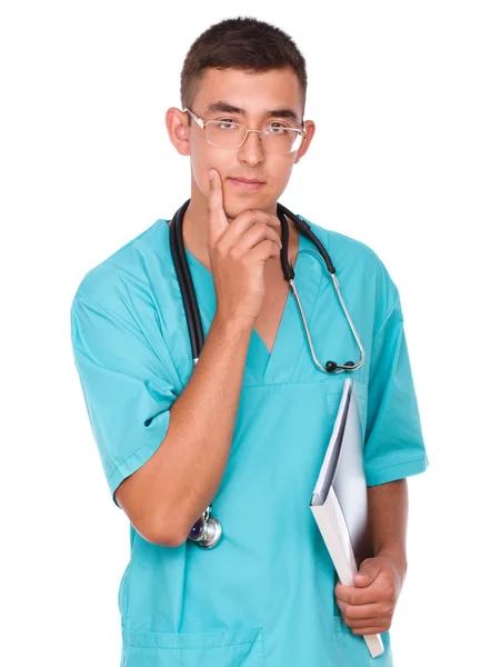 Retrato de médico varón con gesto de saludo — Foto de Stock