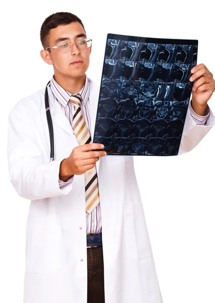 Young doctor looking at tomography brain — Stock Photo, Image