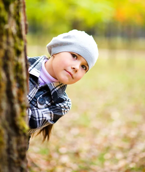 Porträt eines kleinen Mädchens im Herbstpark — Stockfoto