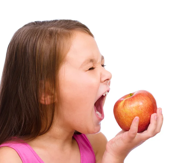 Little girl with red apple — Stock Photo, Image