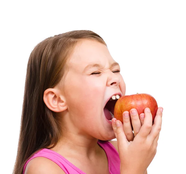 Dziewczynka z czerwonym jabłkiem — Zdjęcie stockowe