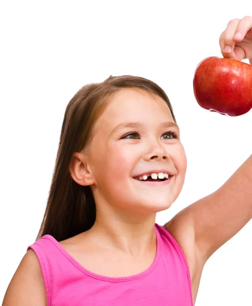 Little girl with red apple — Stock Photo, Image