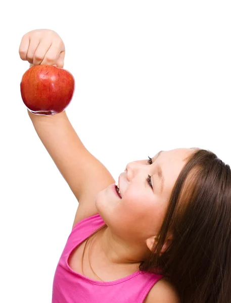 Niña con manzana roja — Foto de Stock