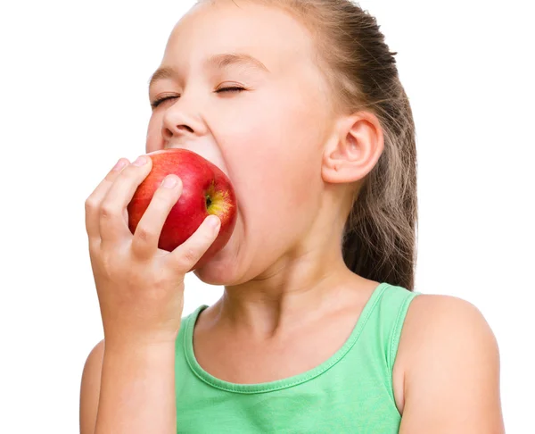 Little girl with red apple — Stock Photo, Image