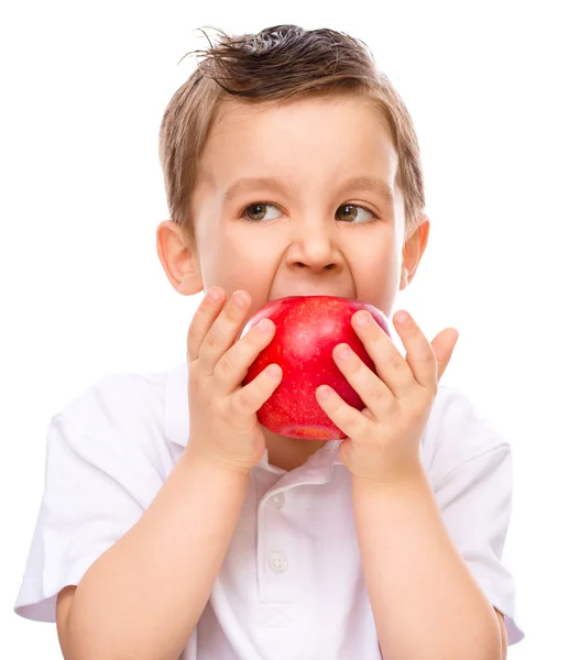 Lindo chico con manzanas rojas — Foto de Stock