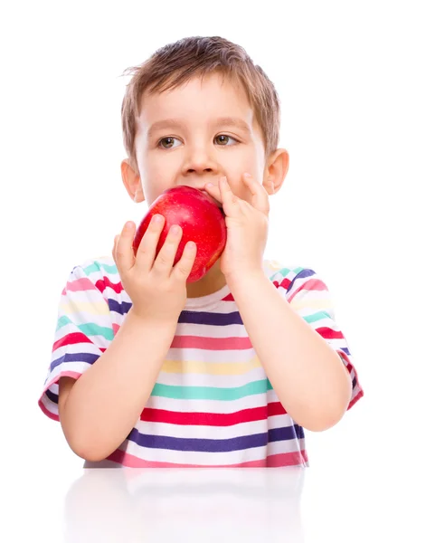 Ładny chłopak z czerwonych jabłek — Zdjęcie stockowe