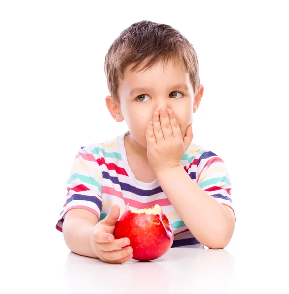 Lindo chico con manzanas rojas — Foto de Stock