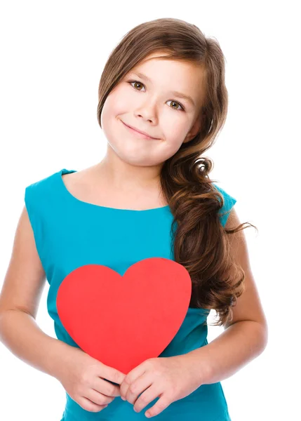 Happiness - smiling girl with red heart — Stock Photo, Image