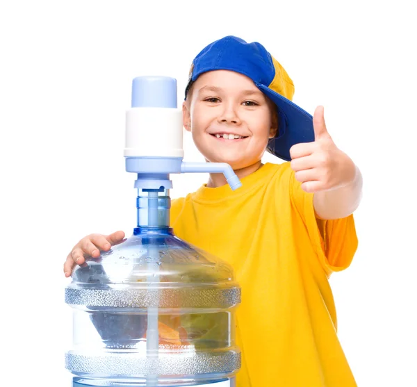 Linda chica con botella de agua grande —  Fotos de Stock