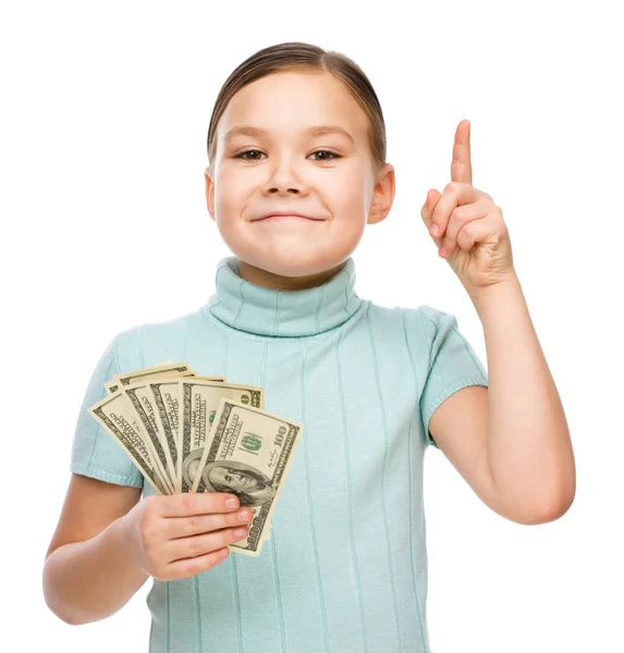 Cute girl with dollars — Stock Photo, Image