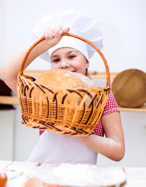 Girl making bread — Stock Photo, Image