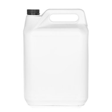 Beyaz arka plan üzerinde kapaklı beyaz plastik kova