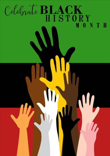 Abstract Illustration Diverse Raised Hands Isolated Pan African Flag Colors — Stock Photo, Image