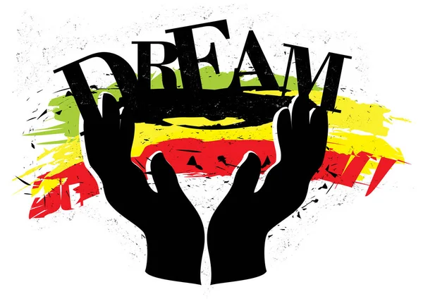 Abstract Illustration Cupped Hands Holding Word Dream African Flag Colors — Stock Photo, Image