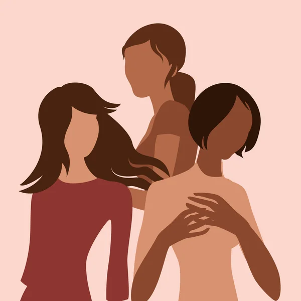 Abstract Vector Illustration Diverse Women Standing Together Friendship Solidarity Sisterhood — Stock Vector