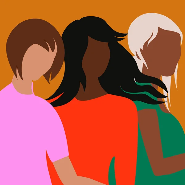 Абстрактная Векторная Иллюстрация Разные Женщины Стоят Вместе Дружбе Солидарностью Сестринством — стоковый вектор