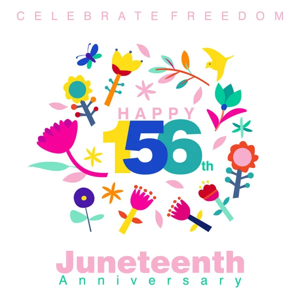 Vektorové Ilustrace Happy 156Th Juneteenth Anniversary Abstraktní Barevné Květinové Vzory — Stockový vektor