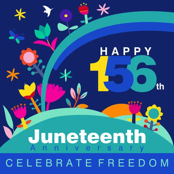 Vector Illustration Happy 156Th Juneteenth Anniversary Abstract Colorful Floral Designs — Stock Vector