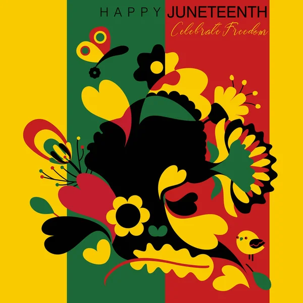 Vektor Illustration Happy Juneteenth Abstrakta Färgglada Blommiga Mönster Och Svart — Stock vektor