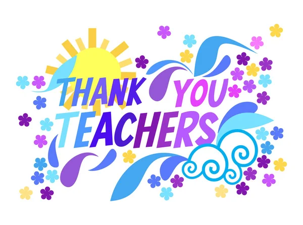 Ilustracja Wektora Dziękuję Nauczyciele Słońcem Kwiatami — Wektor stockowy