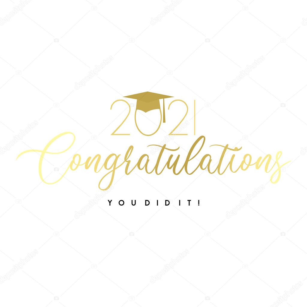 An abstract illustration of Congratulations Graduates, Class of 2021 on a white background
