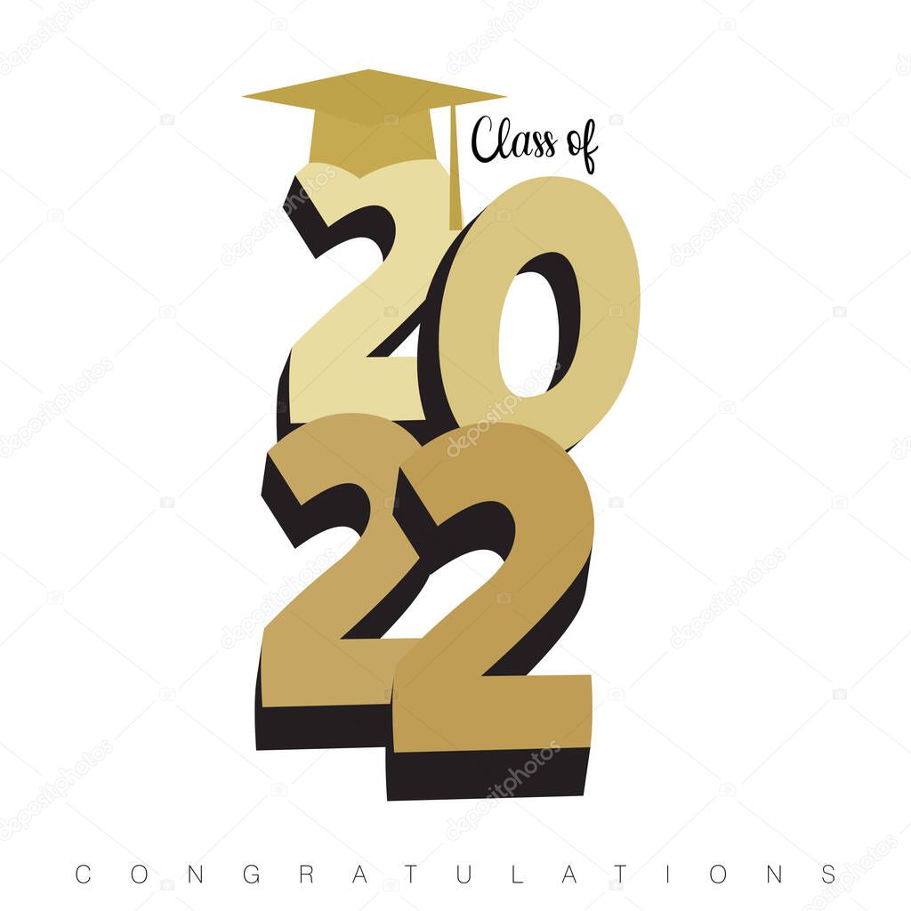 An abstract illustration of Congratulations Graduates, Class of 2022 on a white background