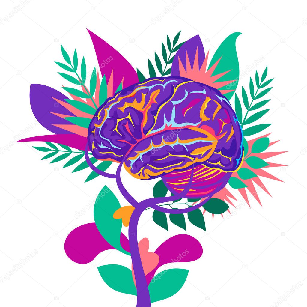 An abstract vector illustration on Mental Health and well being on an isolated white background