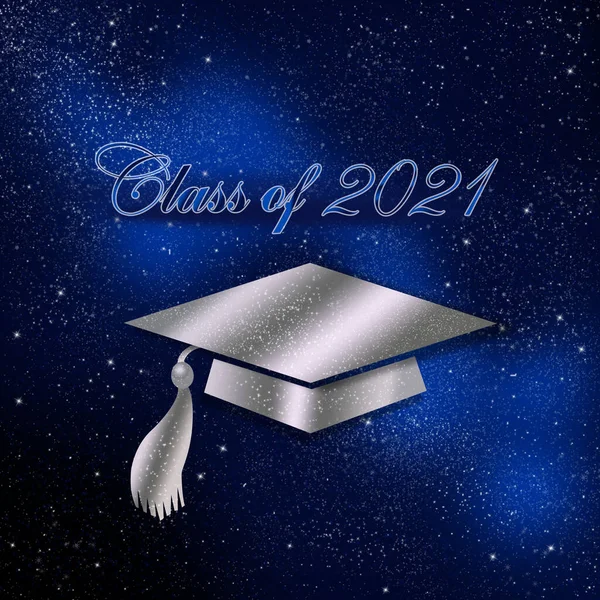 Abstract Illustration Congratulations Graduates Class 2021On Blue Black Starry Background — Stock Photo, Image