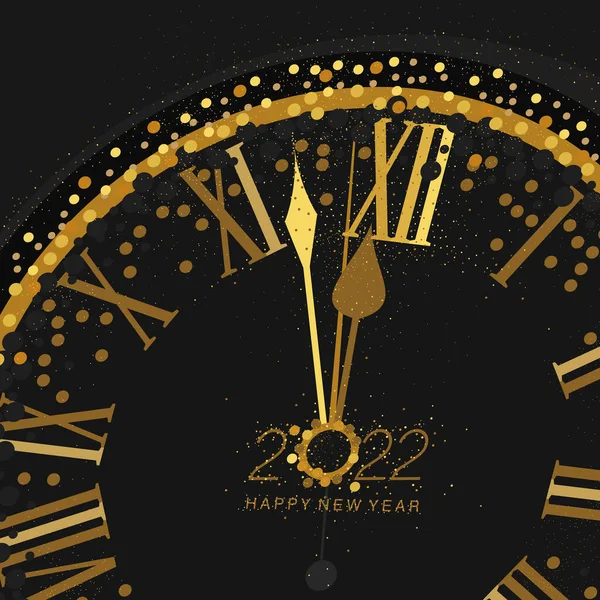 Gold Clock Indicating Countdown Clock 2022 New Year Eve Black — Stock Vector