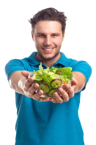 Uomo con insalata — Foto Stock