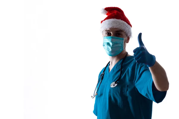 Homem Médico Cirurgião No Natal Santa Chapéu — Fotografia de Stock