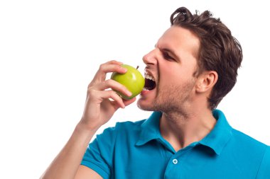 adam beyaz zemin üzerine izole apple ile