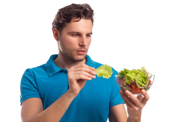 Homme avec salade isolé sur fond blanc — Photo