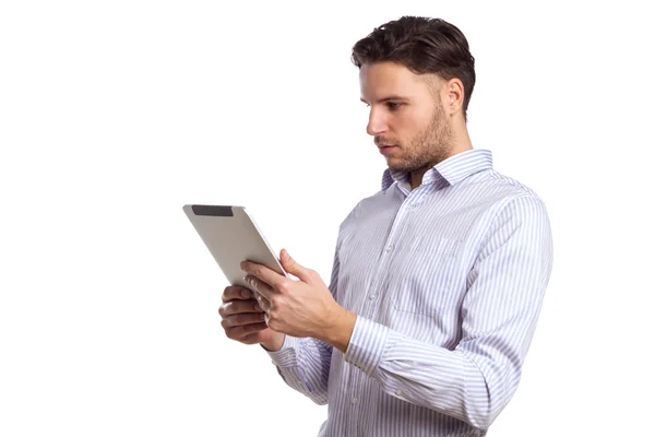 Knappe man bedrijf digitale tablet — Stockfoto