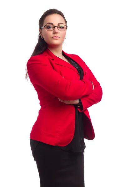 Gordinha mulher no vermelho jaqueta — Fotografia de Stock