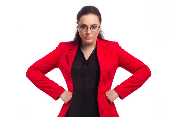 Gordinha mulher no vermelho jaqueta — Fotografia de Stock